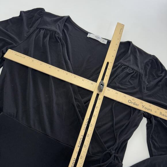 Mango Basics Dress Womens Small Black Long Sleeve Wrap Tie Mini Fit Flare - Picture 6 of 7